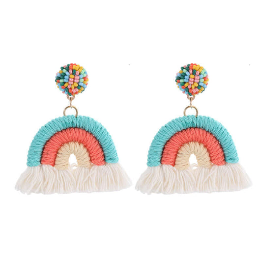 Woven Knit Rainbow Tassel Necklace