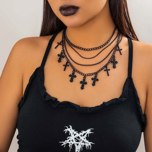 Cool Dark Cross Layering Grunge Necklace Statement