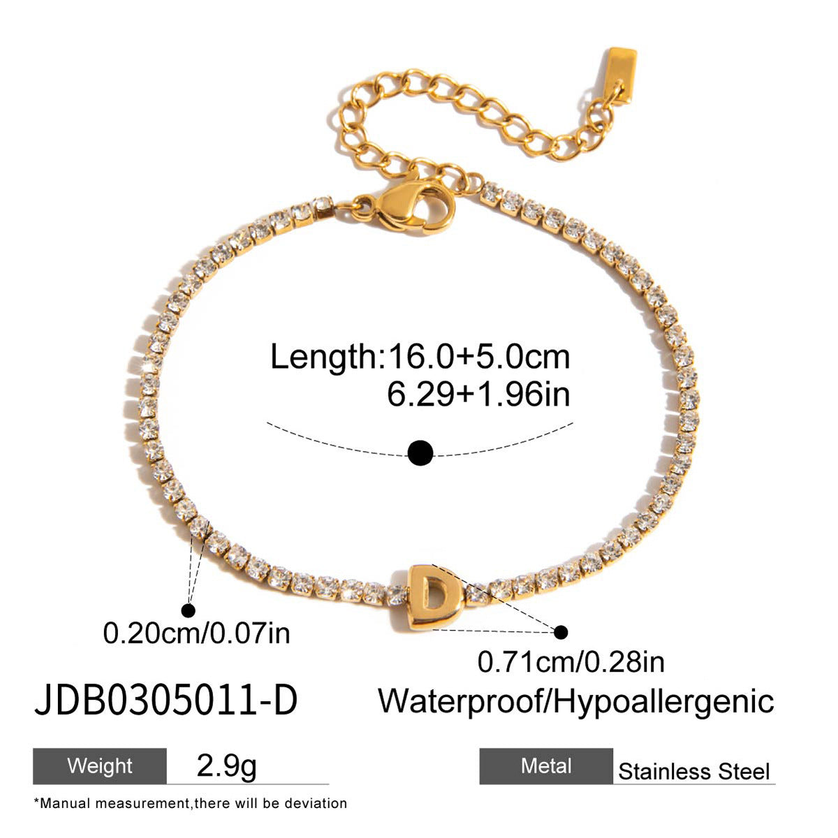 Alphabet Letter Waterproof Tennis Bracelet