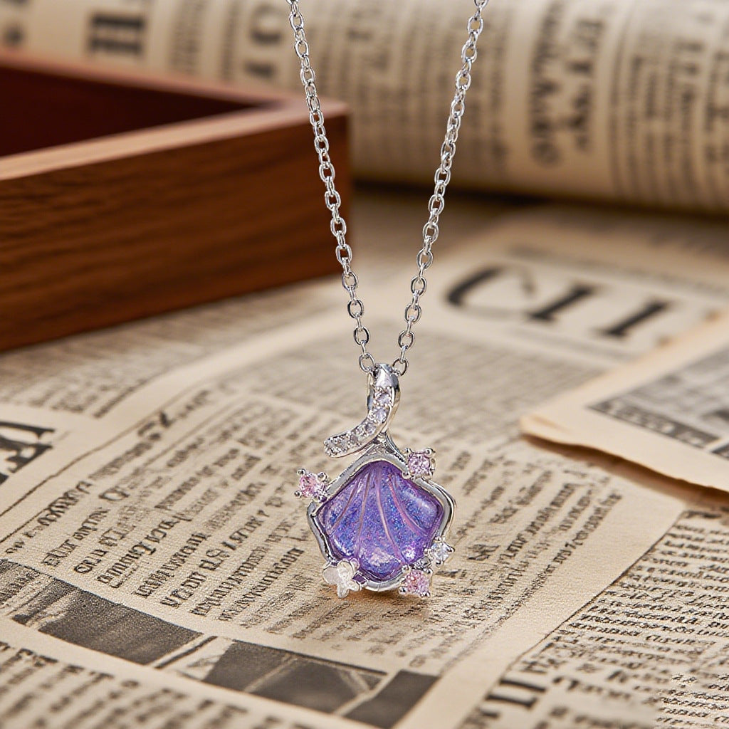 Gradient Purple Seashell Pendant Necklace