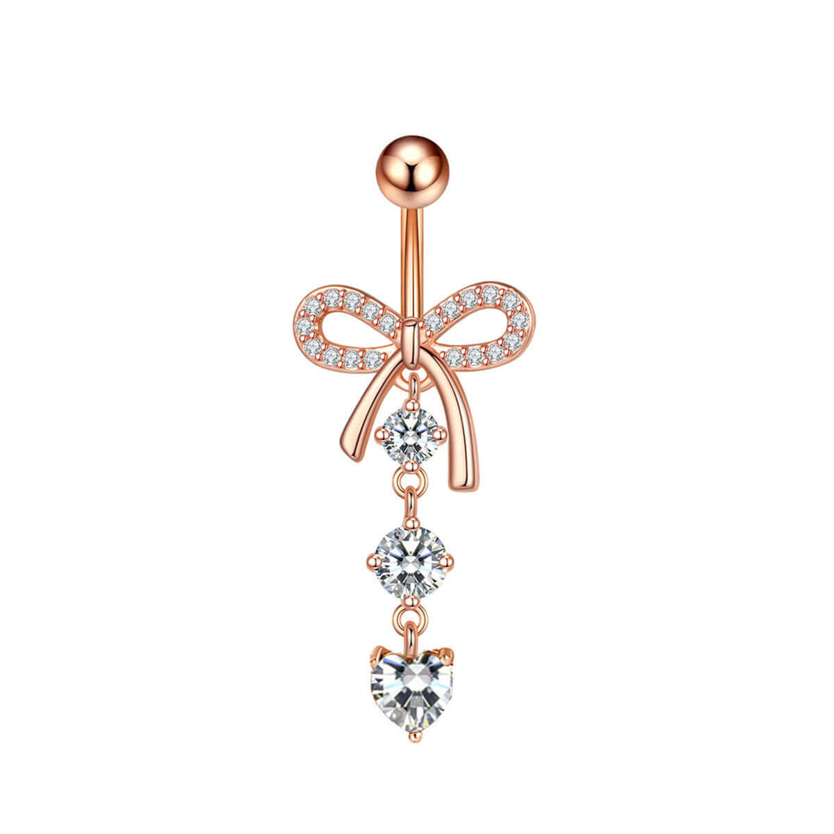 Gold CZ Bow Dangle Belly Rings