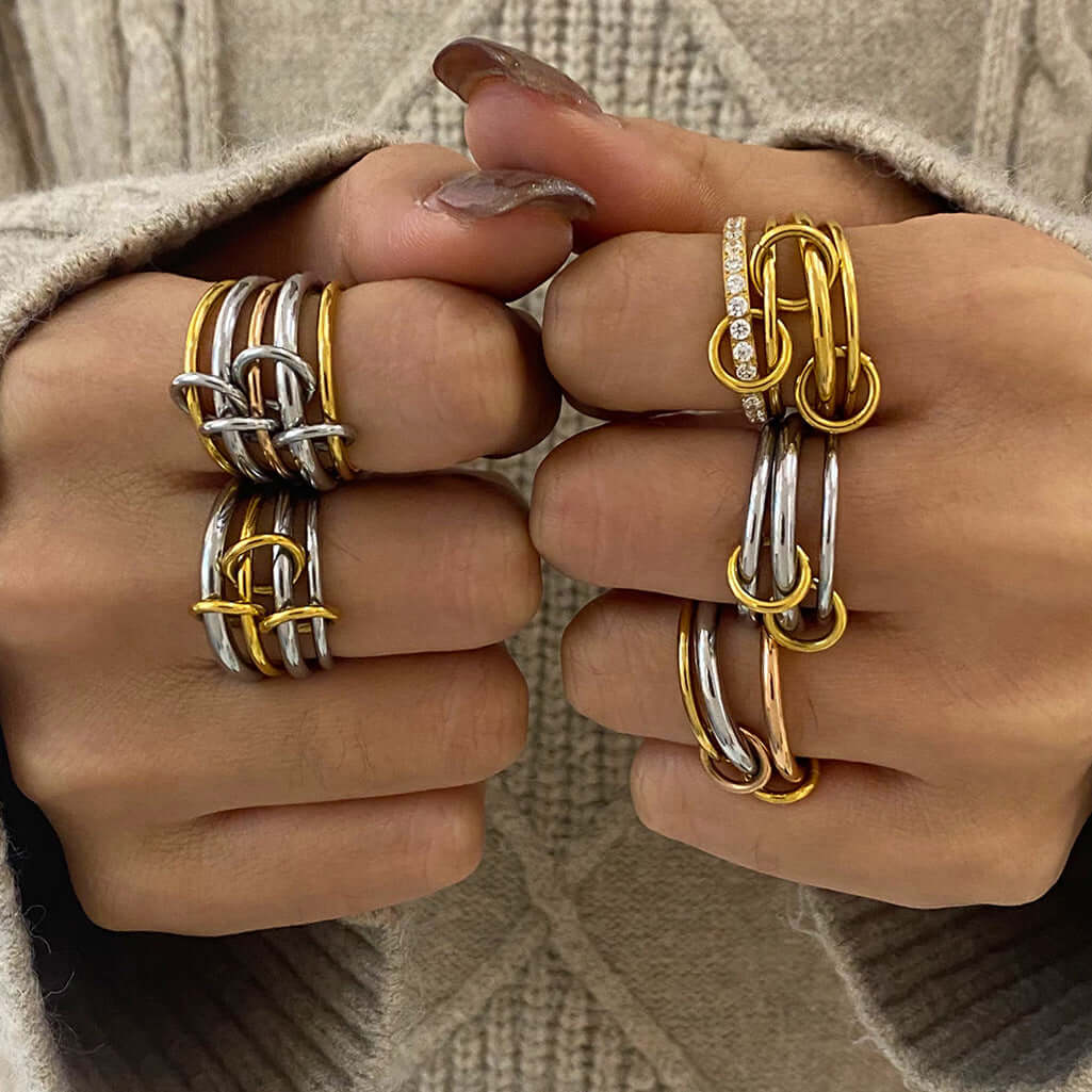Two Tone Interlocking Layered Connected Plain Ring