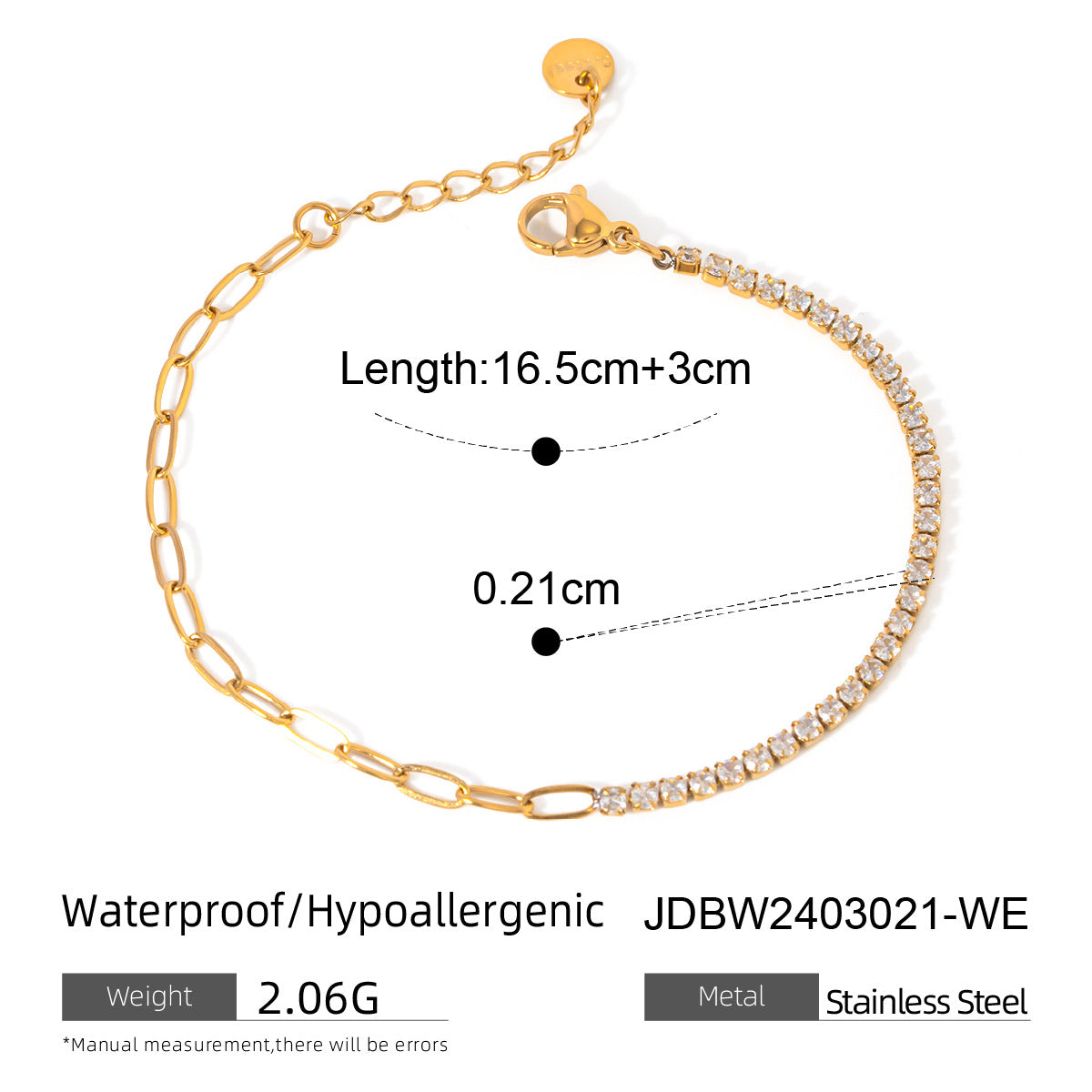 Titanium Cuff Bangle Half Tennis Bracelet Set