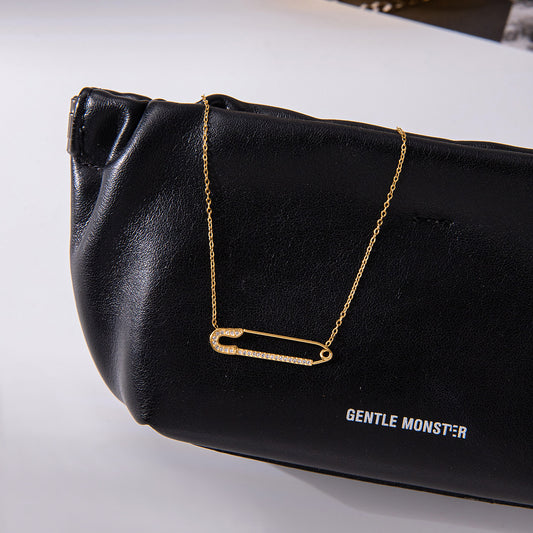 Safety Pin with Love Layered Chain Necklace