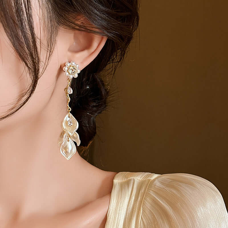Pearl Petal Drop Earrings