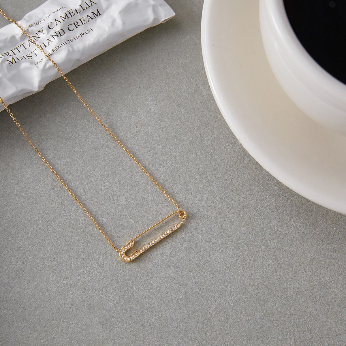 Safety Pin with Love Layered Chain Necklace