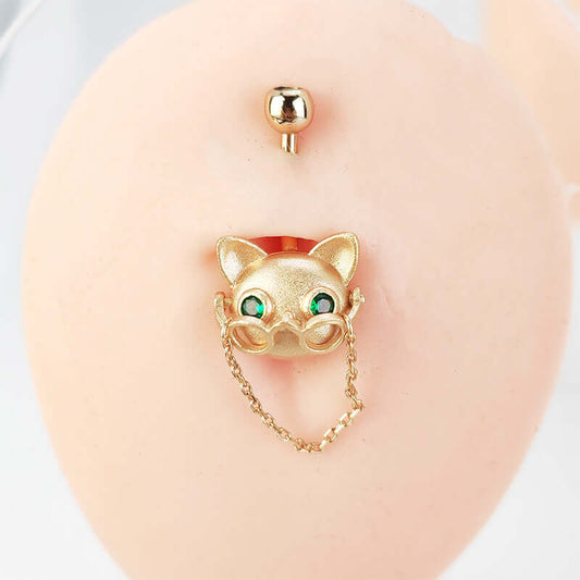 Cat with Glasses Dangle Belly Ring