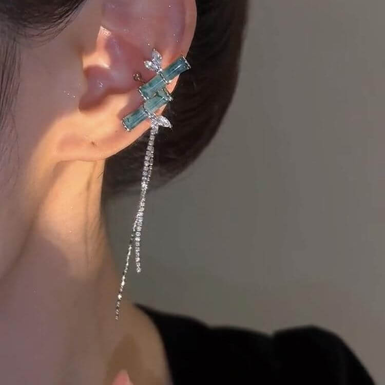 Asian Lucky Bamboo Ear Cuff with Tassel
