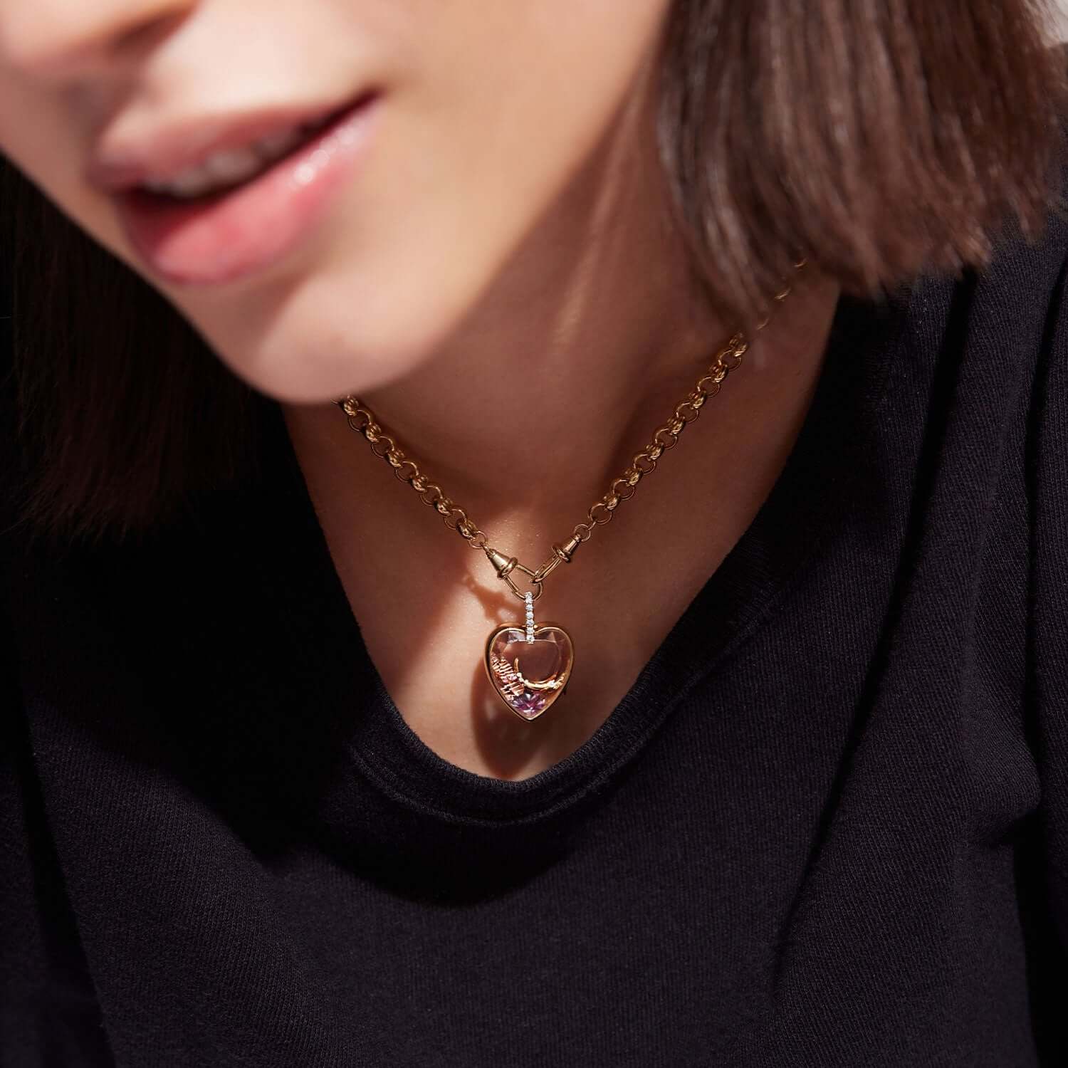 DIY Heart Gold Locket Necklace with Charms