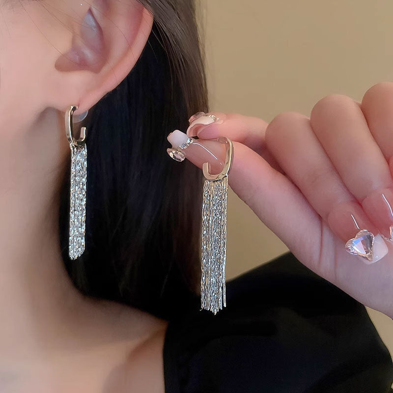 Gold Silver C Hoop Tassel Waterfall Earrings
