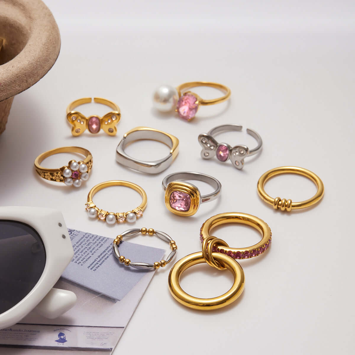 Fairy Pink Bow CZ Pearl Ring