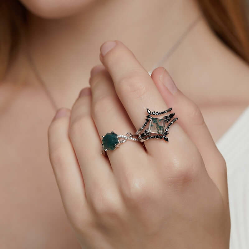 Multiwear Moss Agate Stacking Ring Set