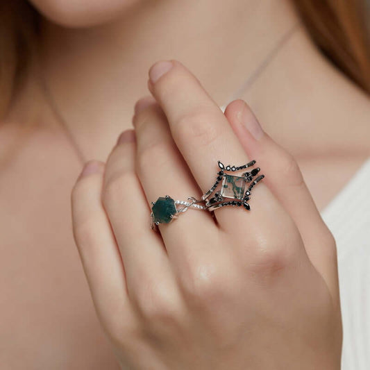 Multiwear Moss Agate Stacking Ring Set