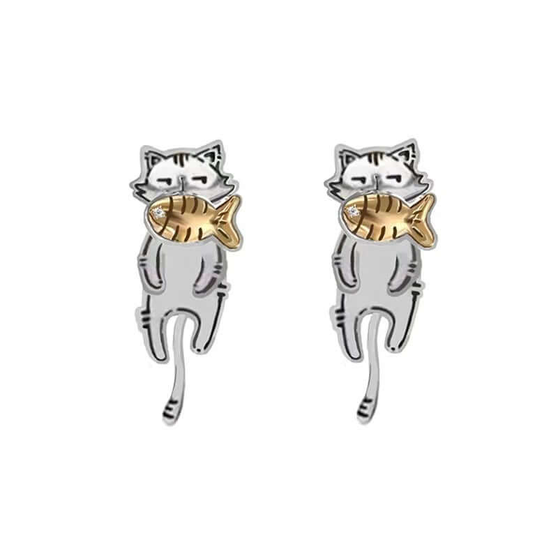 Graffiti Cat Ear Jacket Earrings