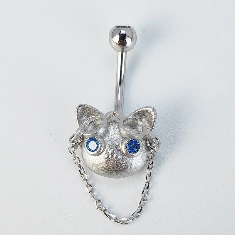 Cat with Glasses Dangle Belly Ring