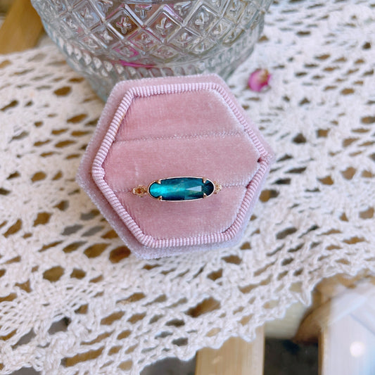 Mystery Labradorite Black Agate Gemstone Ring