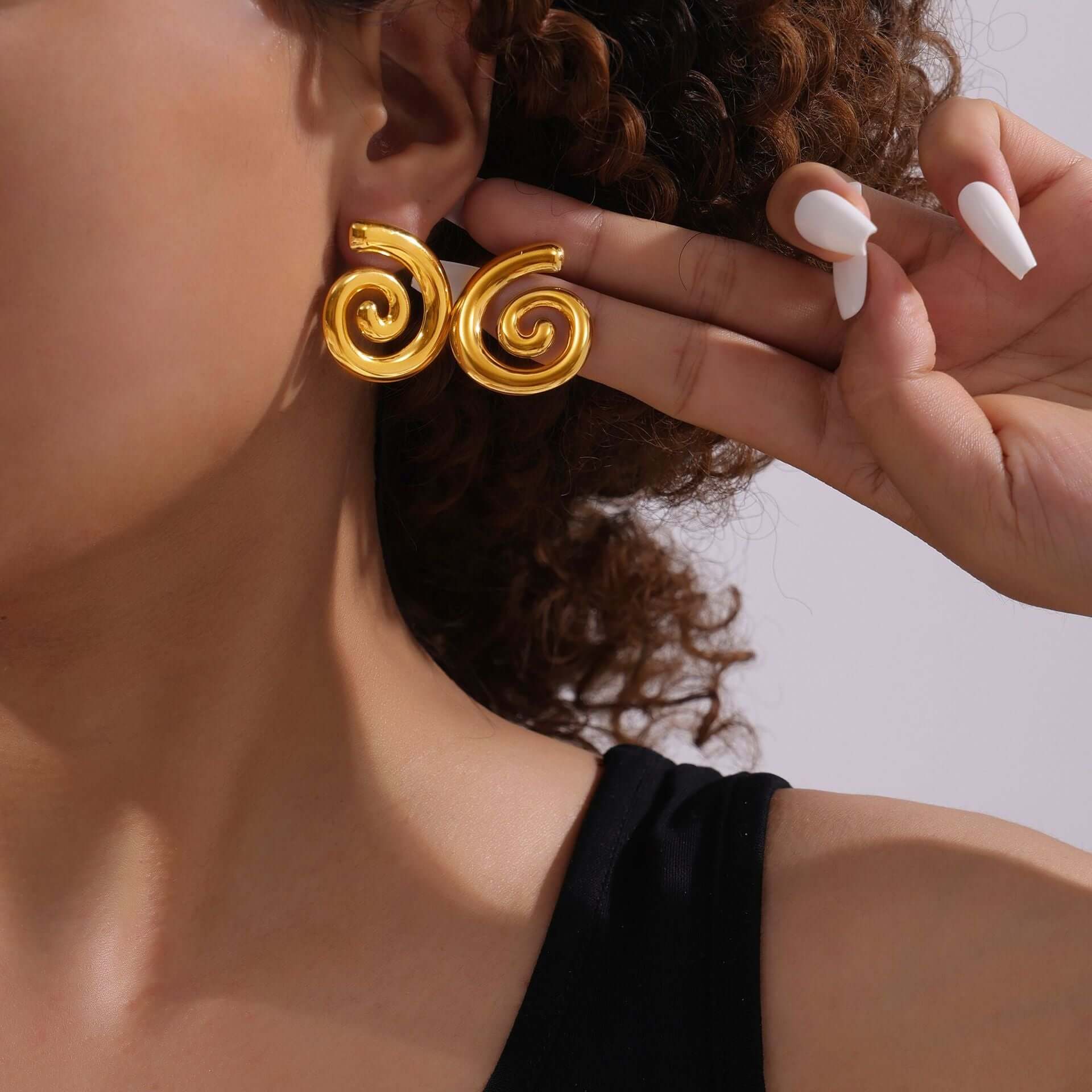 Two Tones Spiral Twist Stud Earrings