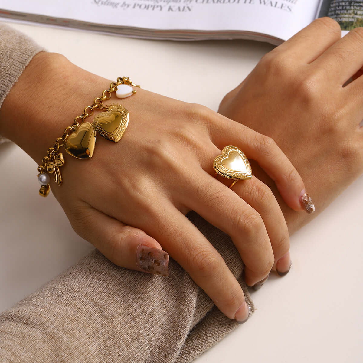 Bow Heart Locket Bracelet