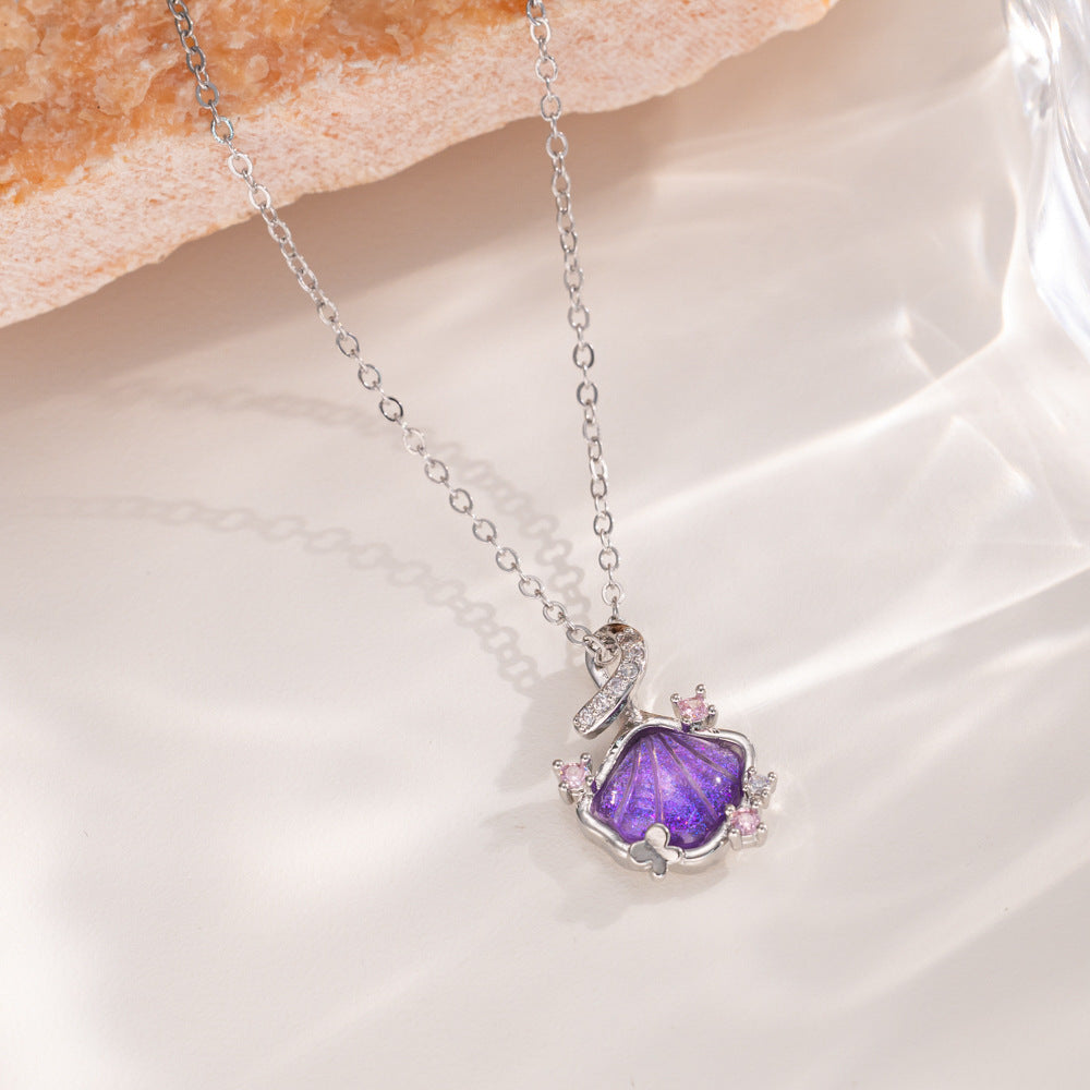 Gradient Purple Seashell Pendant Necklace