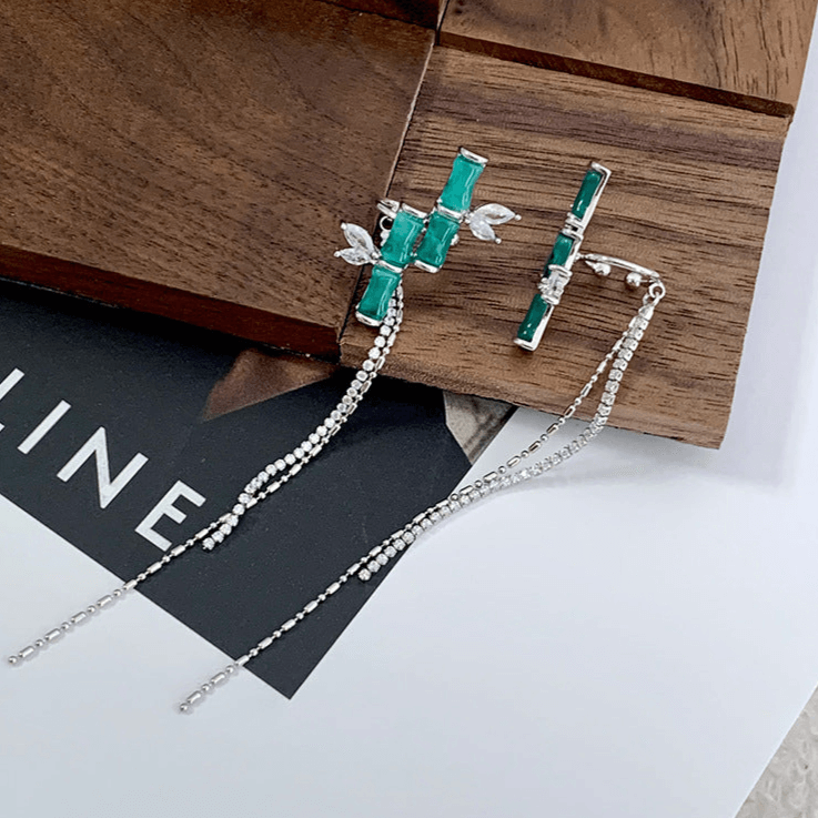 Asian Lucky Bamboo Ear Cuff with Tassel
