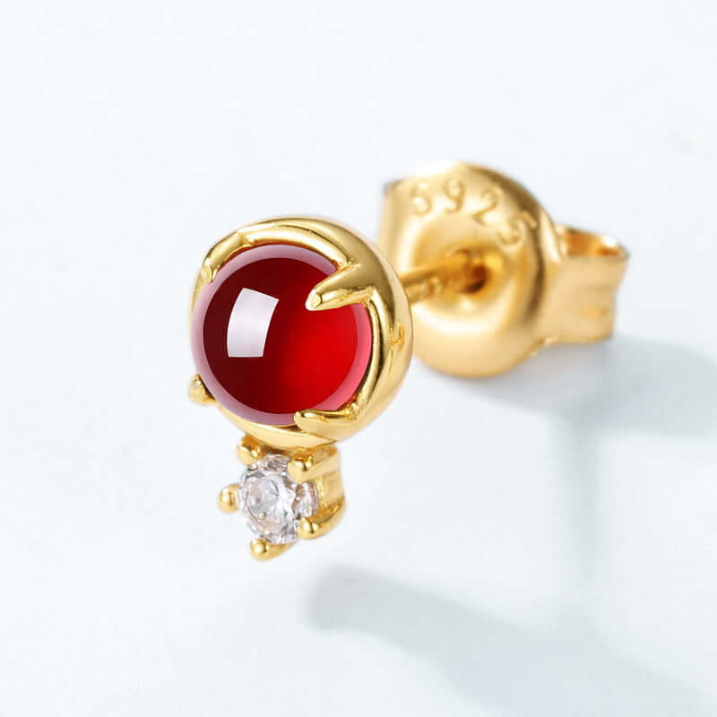 Asymmetric Red Garnet Rose Stud