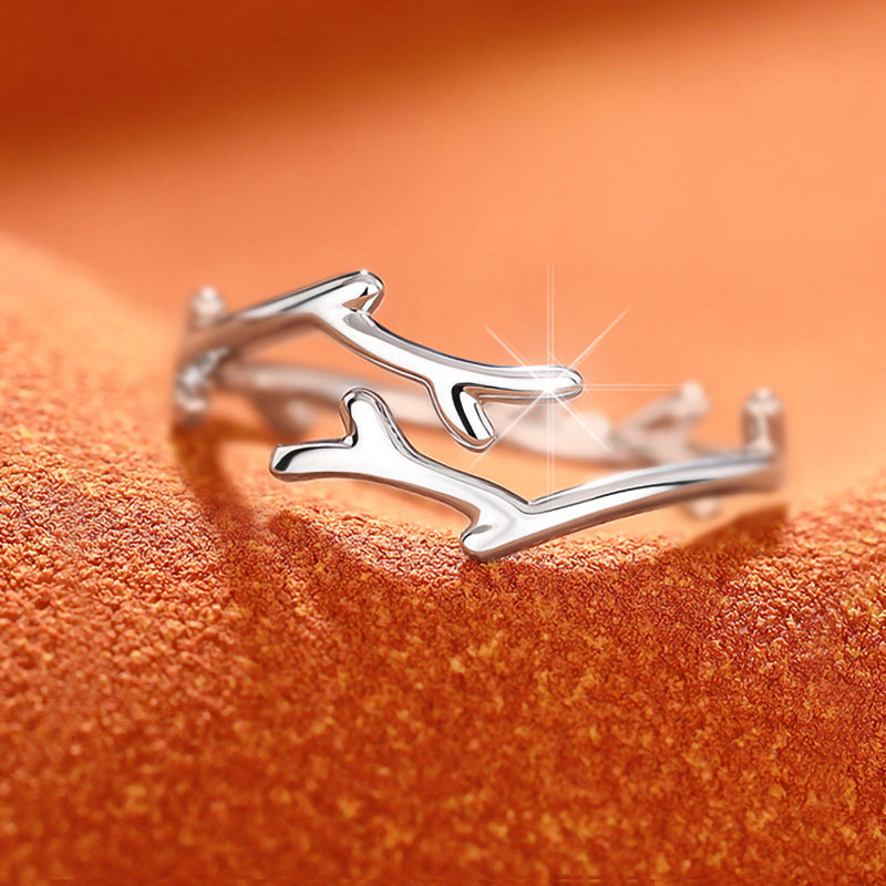Sterling Silver Antler Deer Adjustable Ring