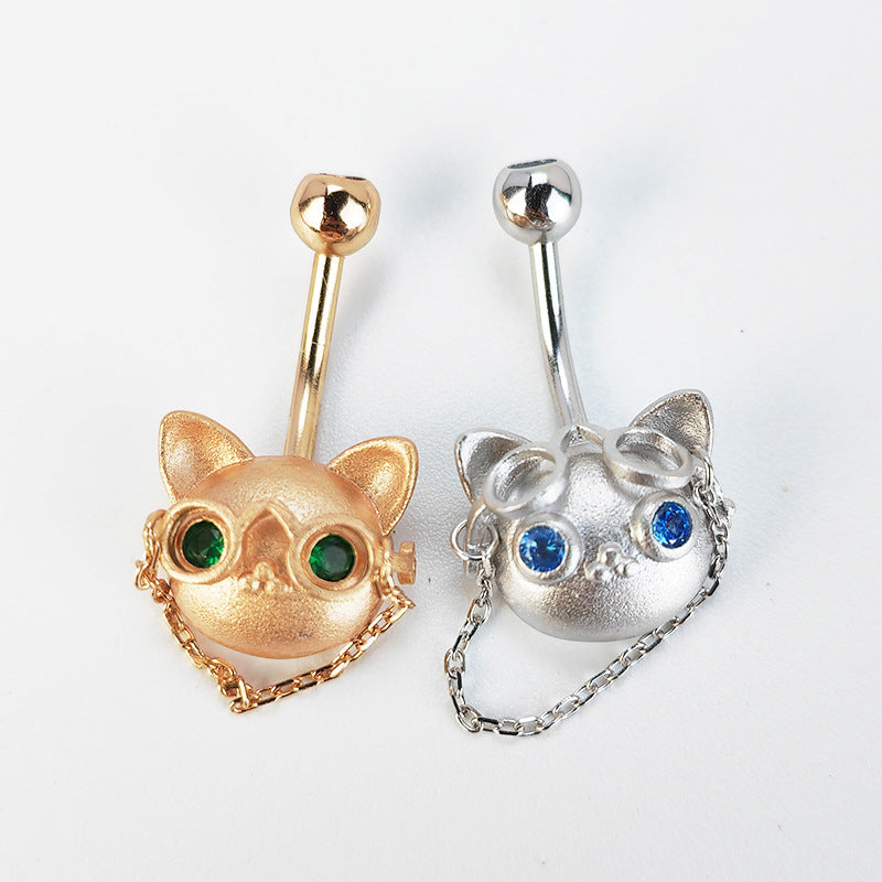 Cat with Glasses Dangle Belly Ring