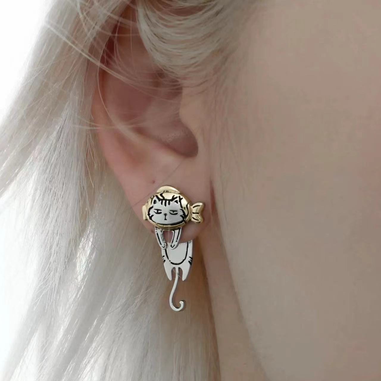 Graffiti Cat Ear Jacket Earrings