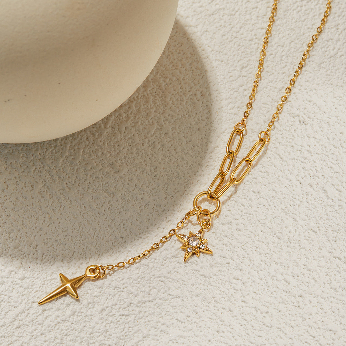 Four Pointed Shiny Star Tennis Chain Layer Necklace