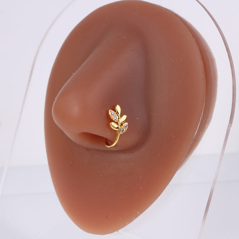 18K Gold Olive Leaf No Piercing Nose Cuff Fake Nose Ring