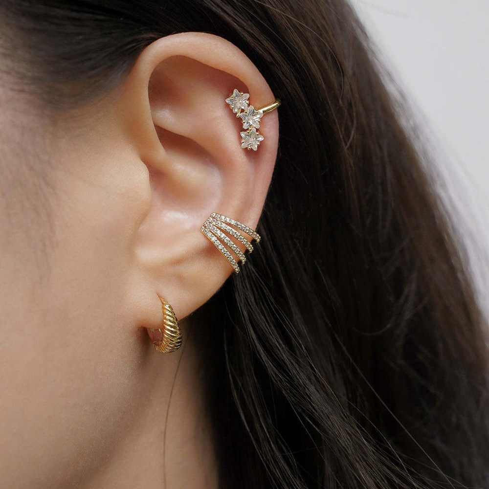 18K Gold Dainty Star No Piercing Conch Helix Ear Cuff Ear Clip