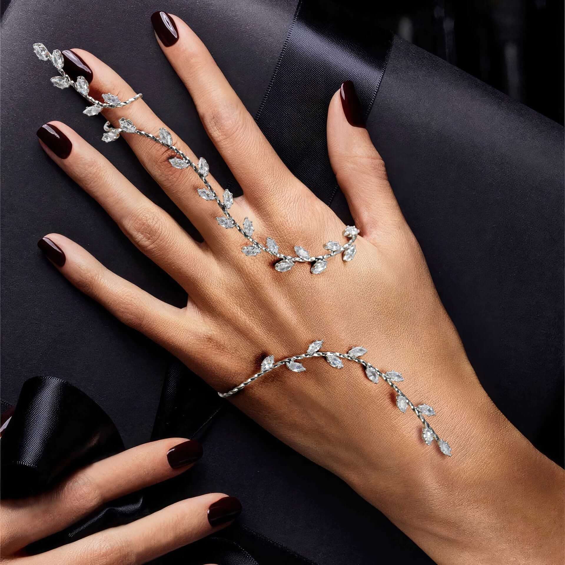 Olive Branch Leaf Bridal Hand Cuff Bracelet