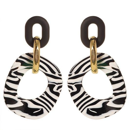 Zebra Stripes Acrylic Large Drop Earrings