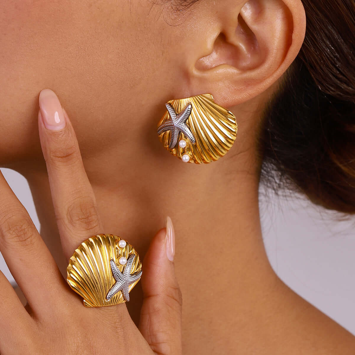 Summer Shell Starfish Thumb Ring