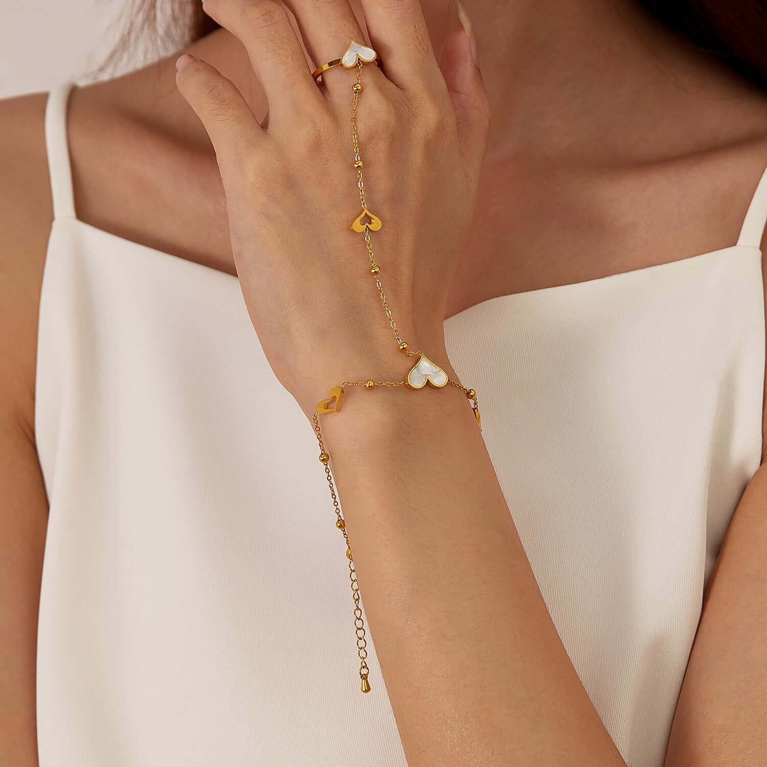 Gold Heart Slave Ring Bracelet