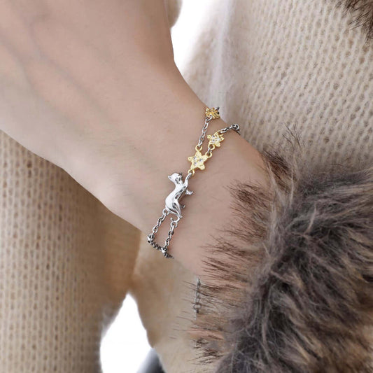 Cat Reaching Star Silver Necklace