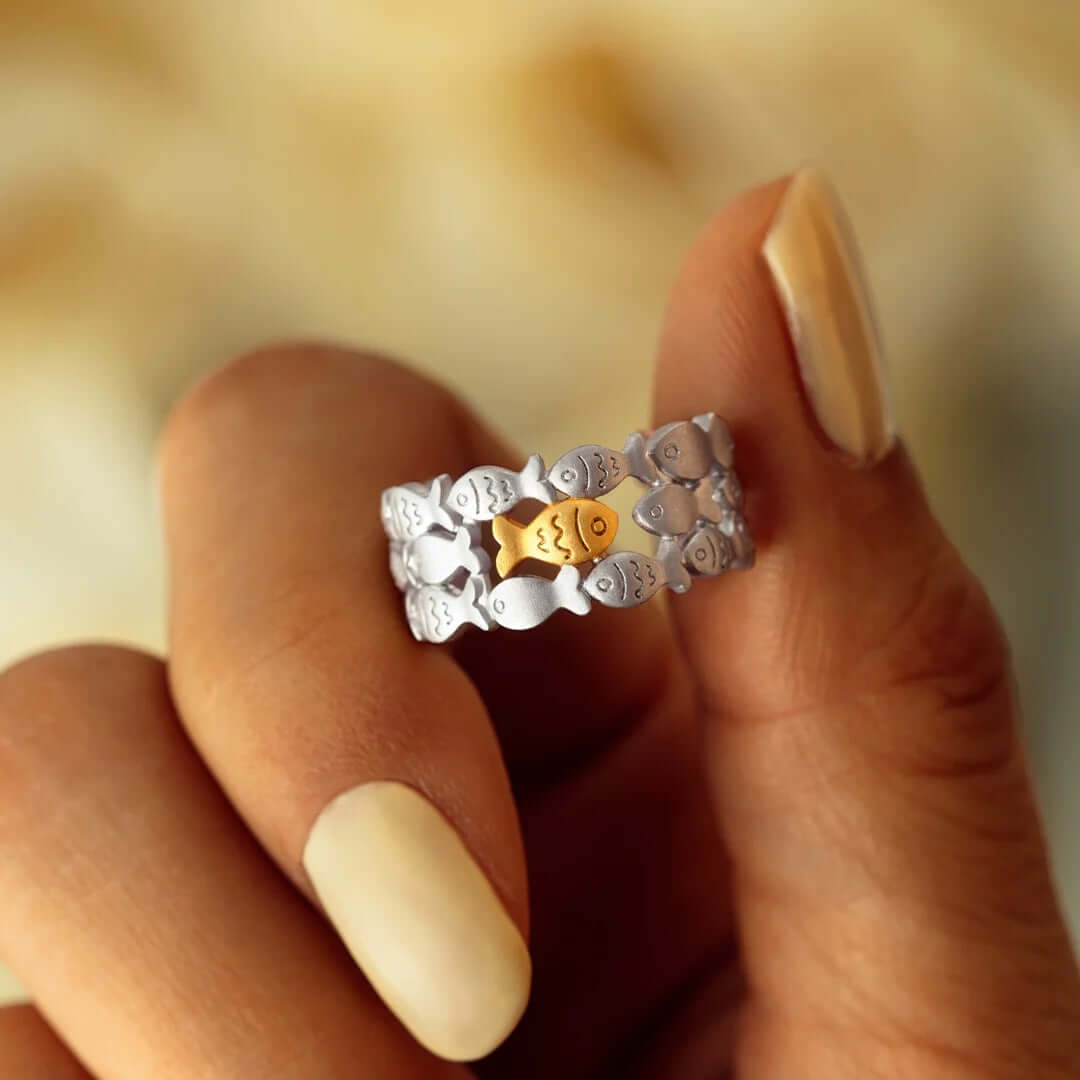 Cute Little Fish Layer Stacking Ring Silver