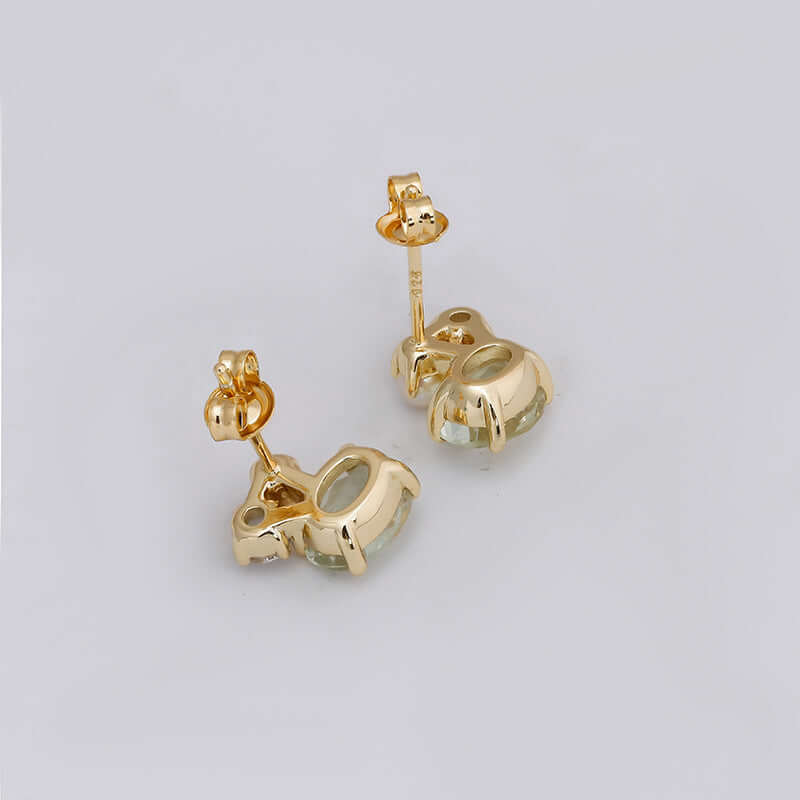 Dainty Green Amethyst Stud Earrings with Pearl