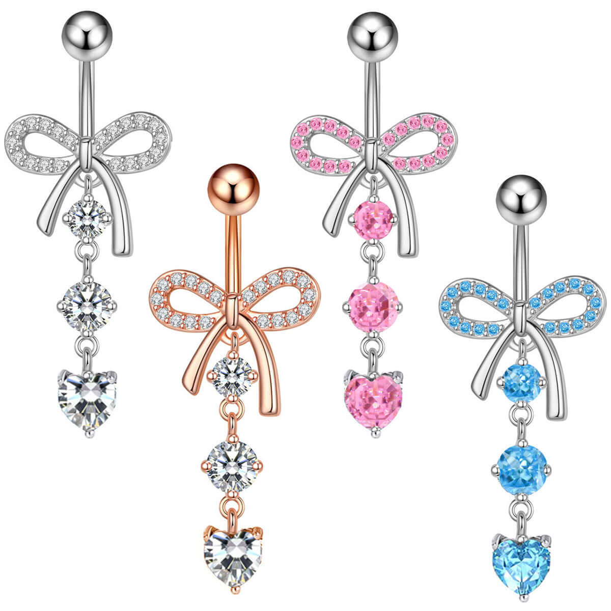 Rose Gold CZ Bow Dangle Belly Rings