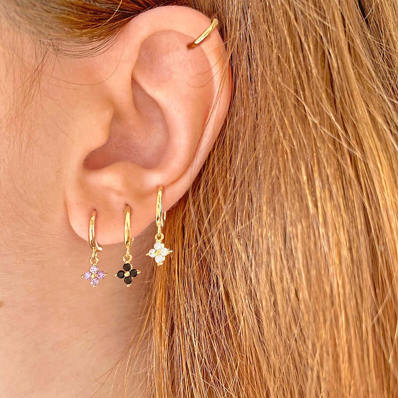 Small Flower Everyday Clip On Hoop Earrings