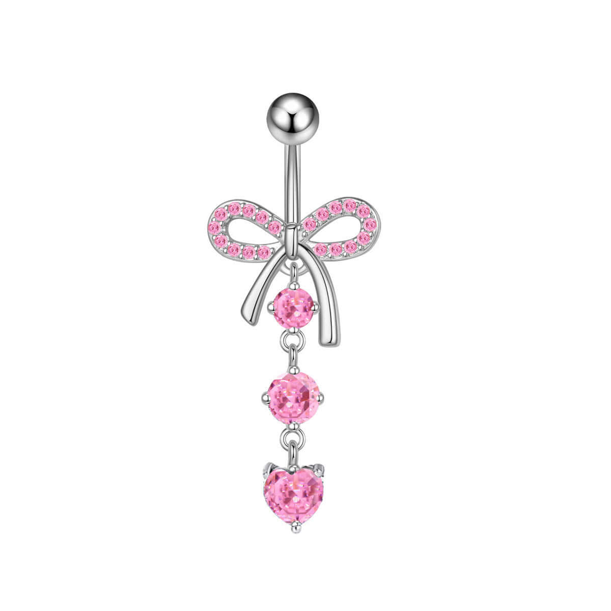 Pink CZ Bow Dangle Belly Rings