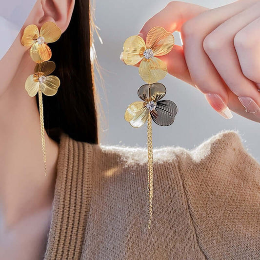 Baroque Large Flower Tassel Exaggerate Earrings