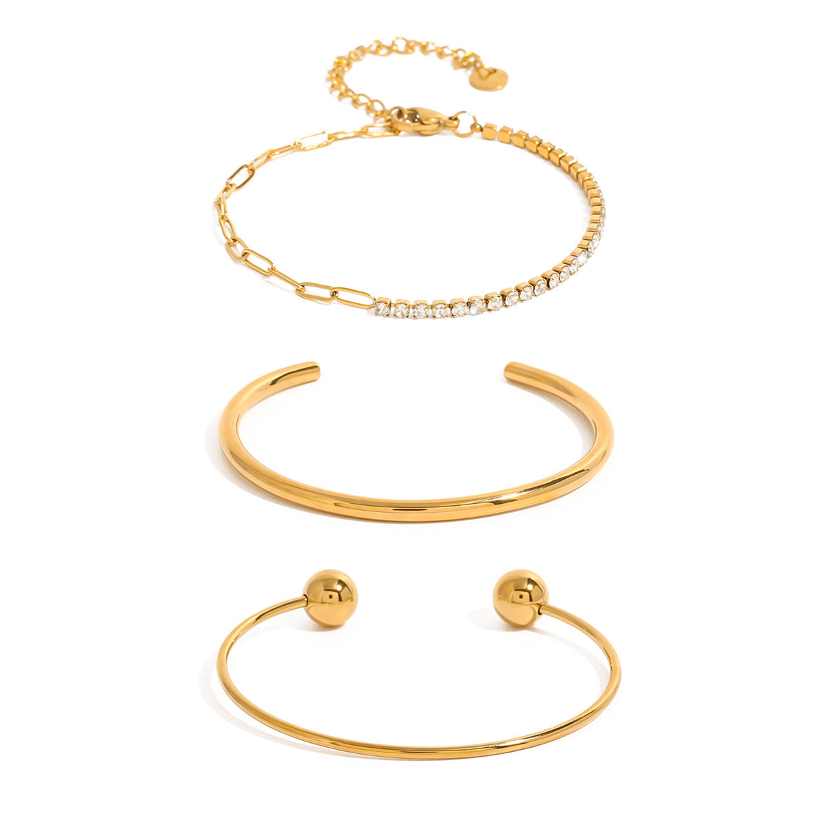 Titanium Cuff Bangle Half Tennis Bracelet Set