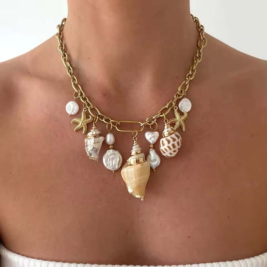 Boho Starfish Conch Shell Necklace