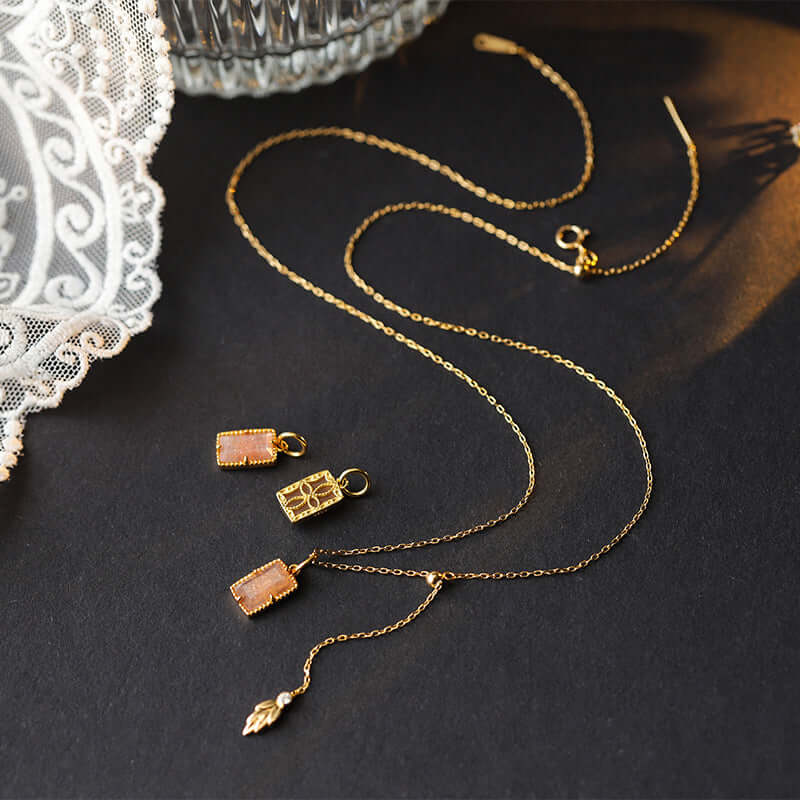 Vintage Orange Moonstone Pendant Necklace