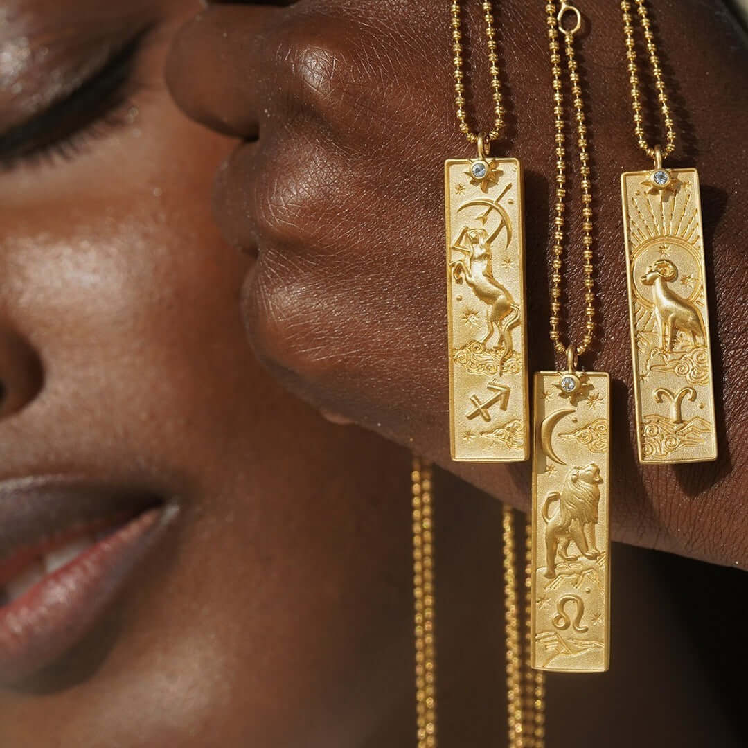 Rectangular Zodiac Sign Gold Necklace