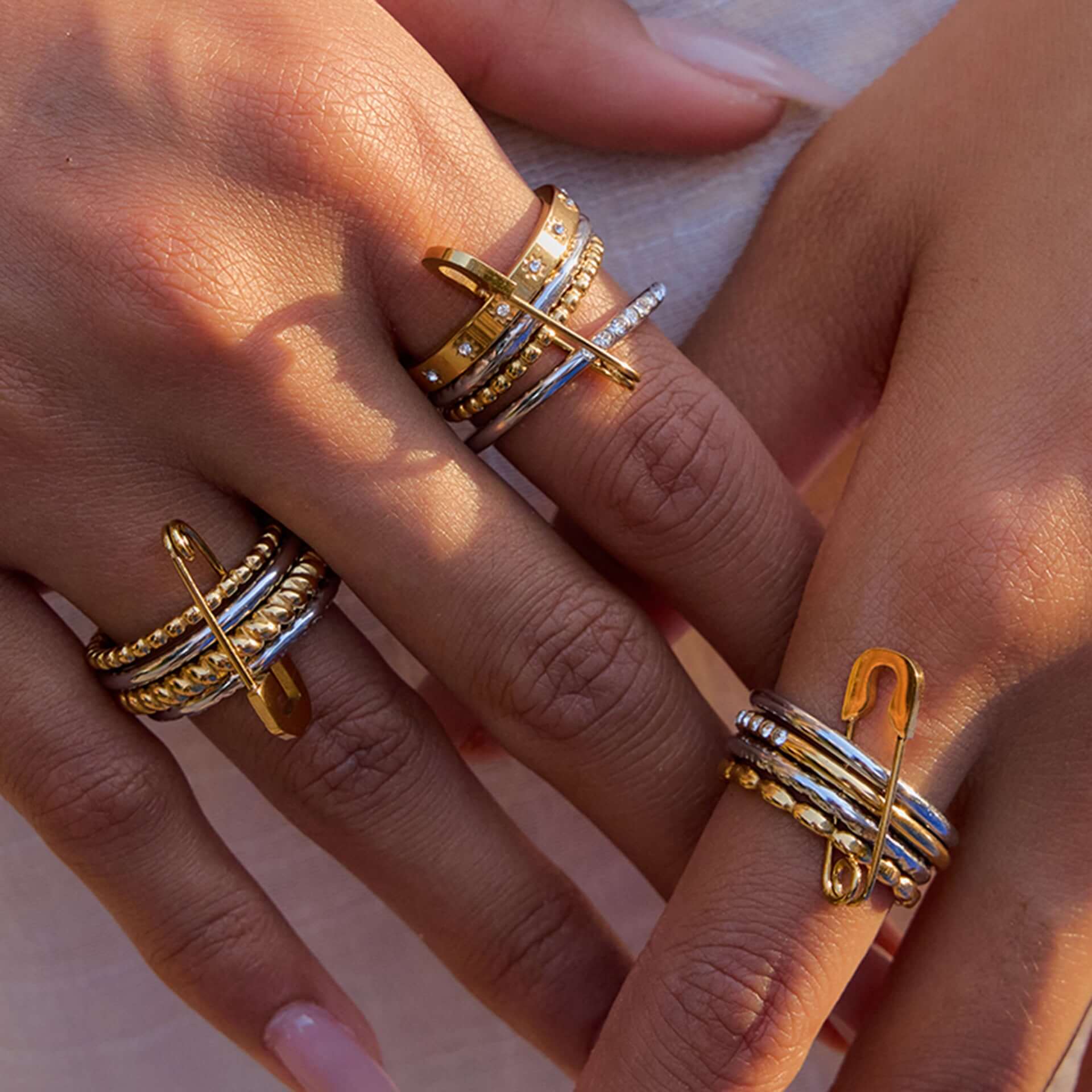 Safety Pin Multiple Layer Stacking Ring