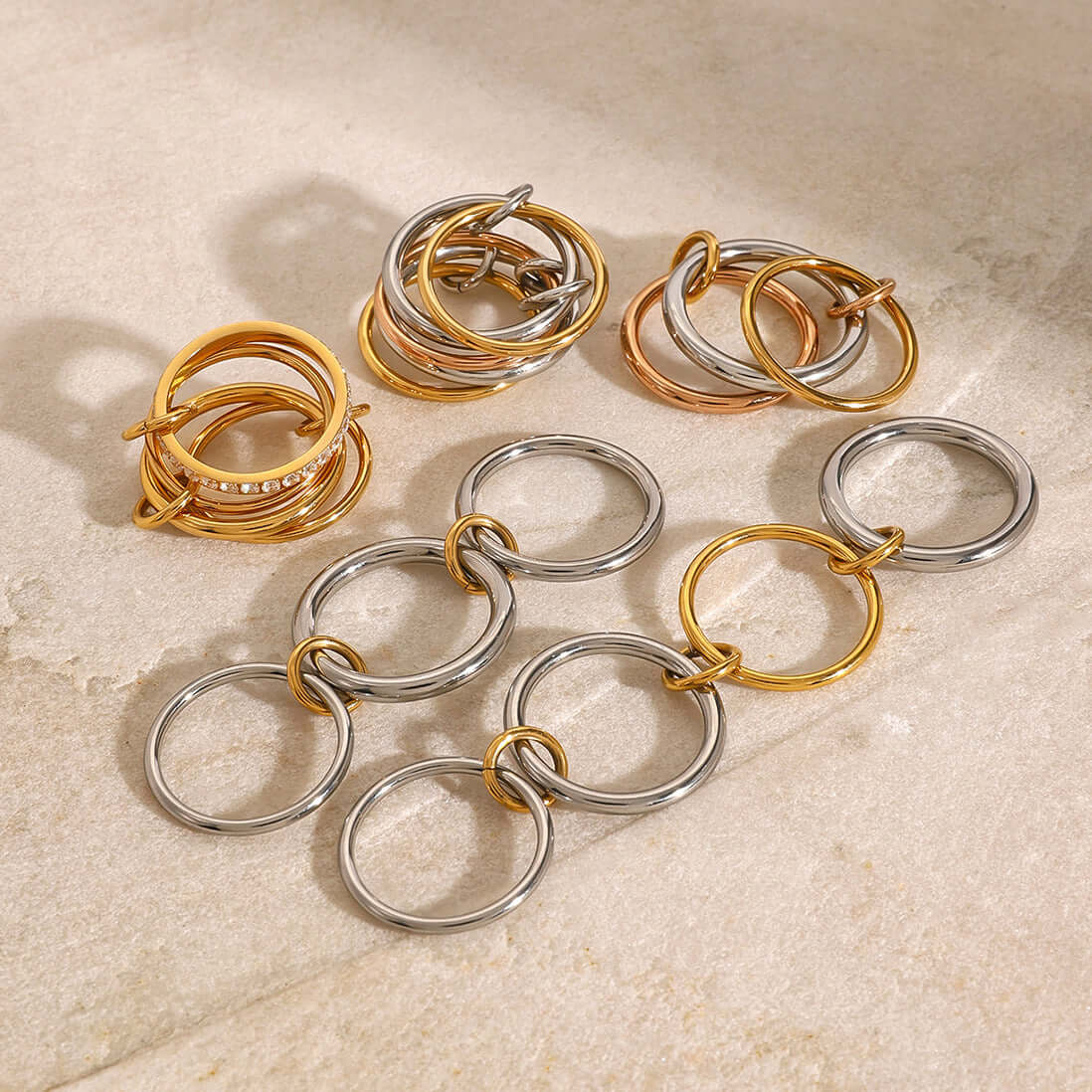 Two Tone Interlocking Layered Connected Plain Ring
