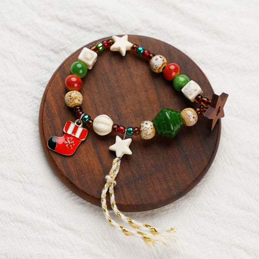 Woven Beaded Christmas Charm Bracelet