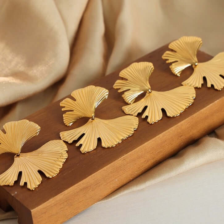 Opulent Gold Ginkgo Leaf Earrings